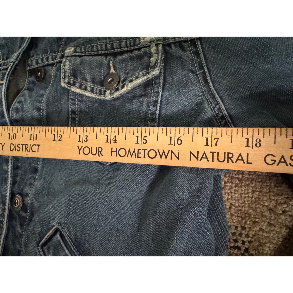 American Eagle Denim Jacket Kids Distressed Button Front Crop Jacket Size L - Picture 4 of 6